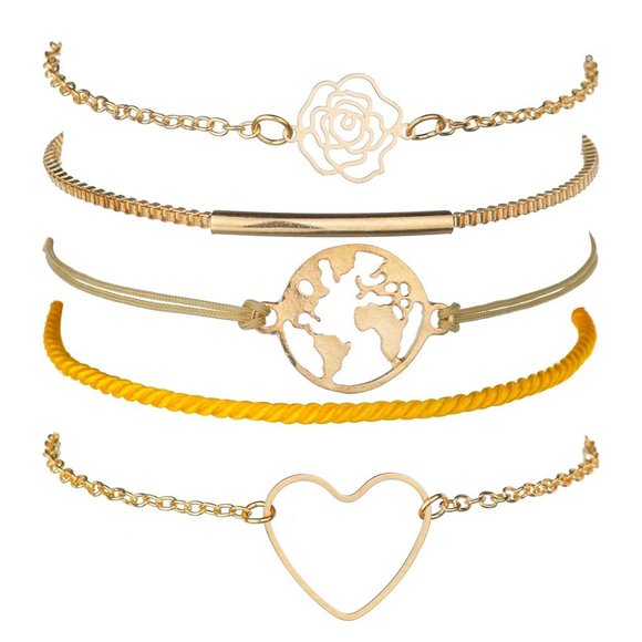 Heart Earth Orange rope Metal Bar Bracelet - Picture 2 of 5